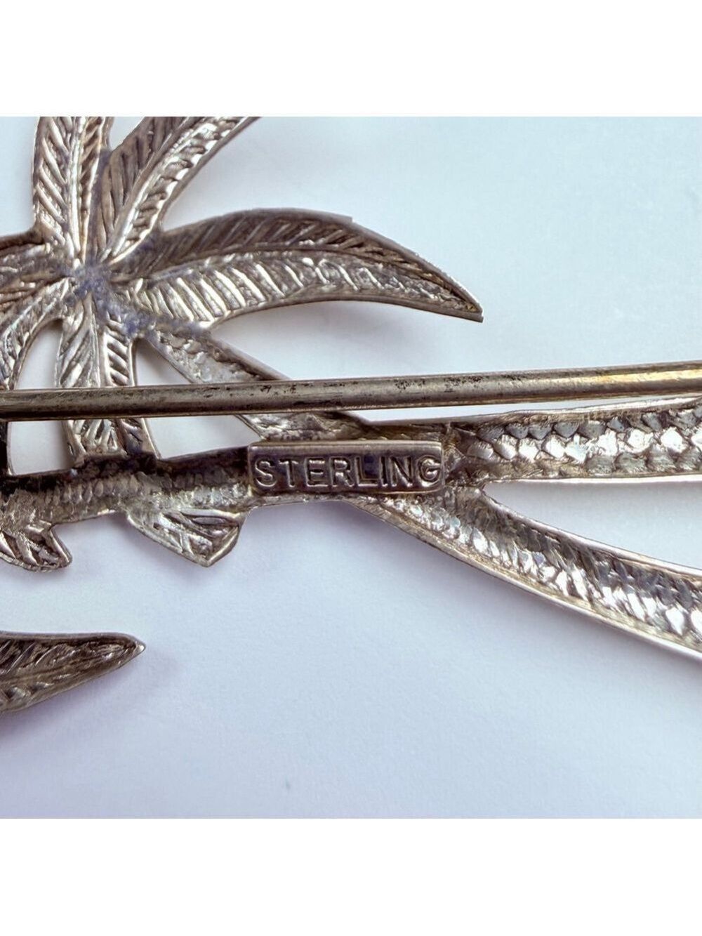 Tropical Palm Tree Figural 925 Sterling Silver Vintage Pin Brooch Mid Century - Picture 5 of 7